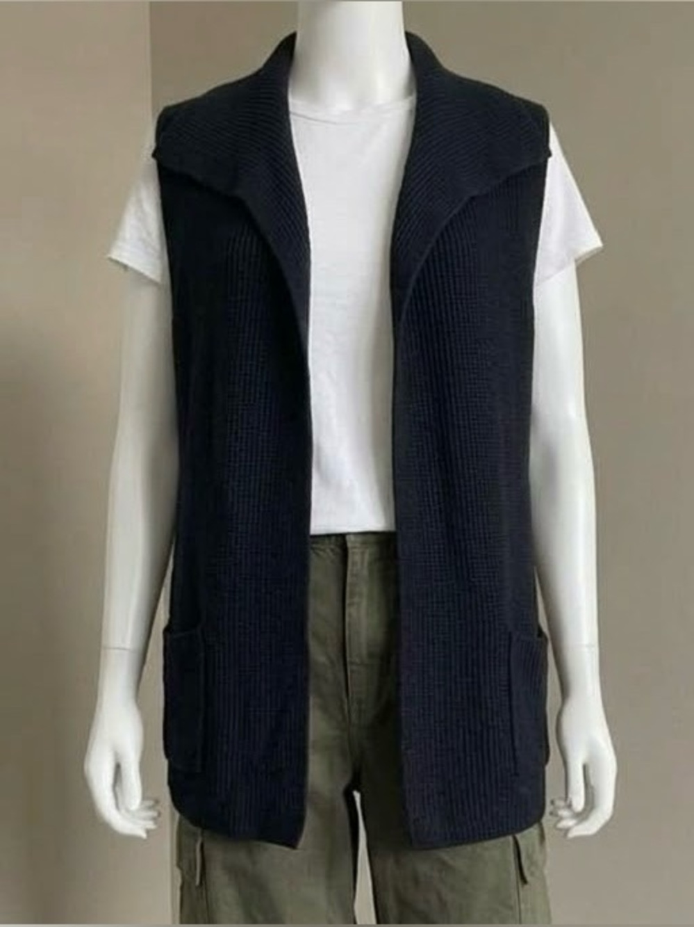 Wilfred Aritzia Olivie Black Chunky Ribbed Knit Open Front Cardigan Vest XS